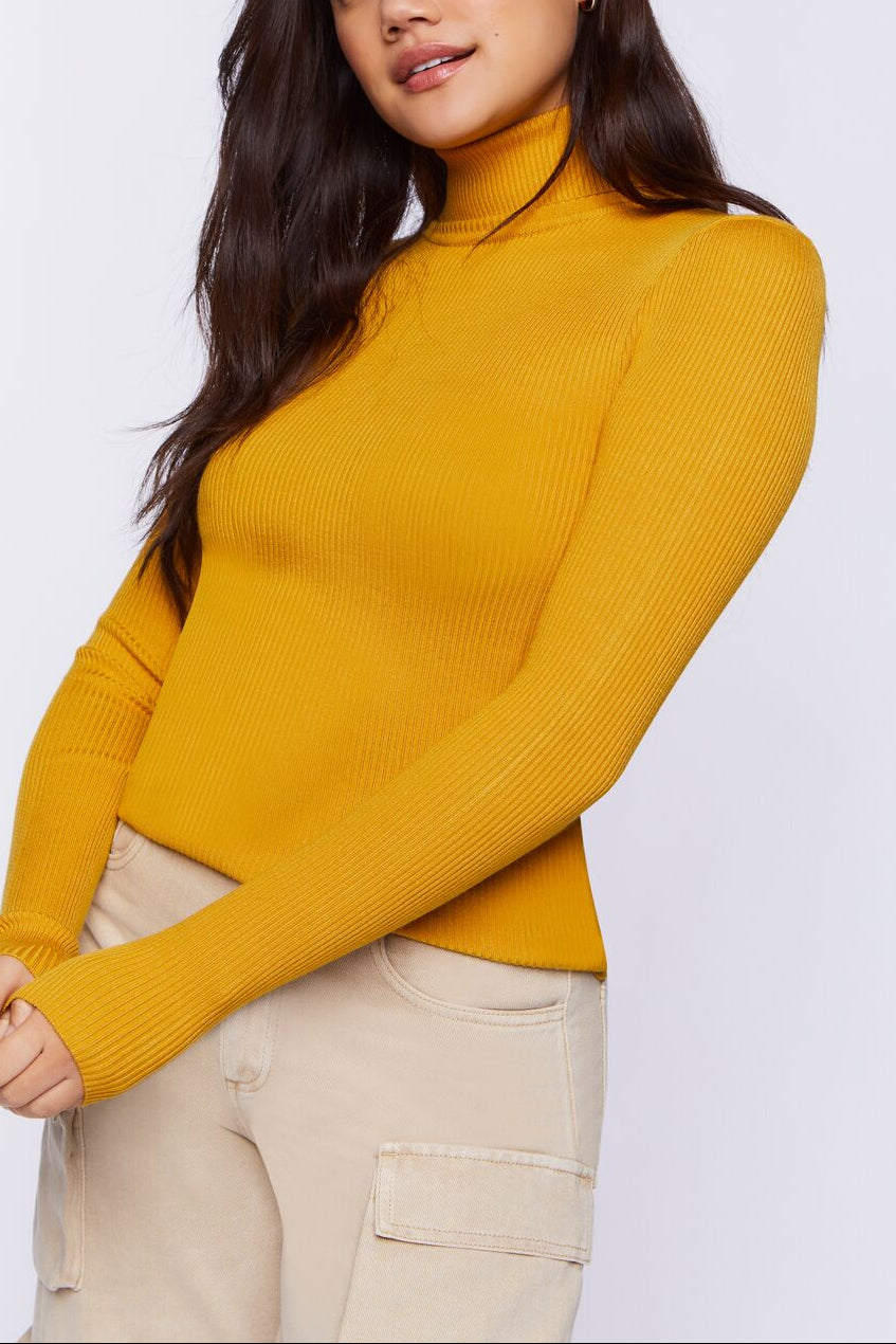  Forever 21 Ribbed Turtleneck Sweater-Knit Top - grey - Bonton