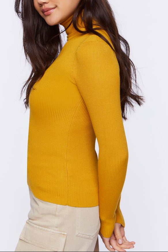  Forever 21 Ribbed Turtleneck Sweater-Knit Top - grey - Bonton