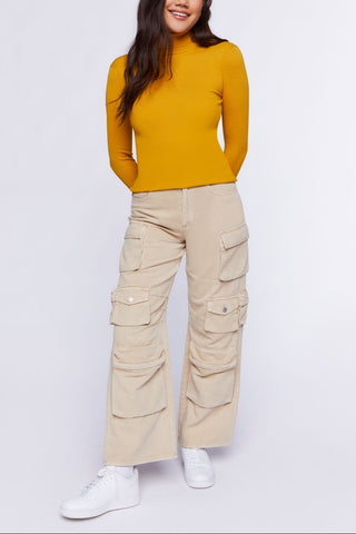 Ribbed Turtleneck Sweater-Knit Top