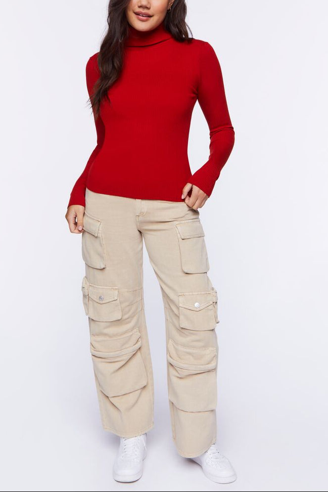  Forever 21 Ribbed Turtleneck Sweater-Knit Top - grey - Bonton