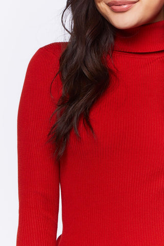 Ribbed Turtleneck Sweater-Knit Top