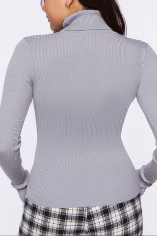 Ribbed Turtleneck Sweater-Knit Top