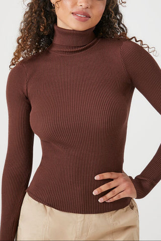 Ribbed Turtleneck Sweater-Knit Top
