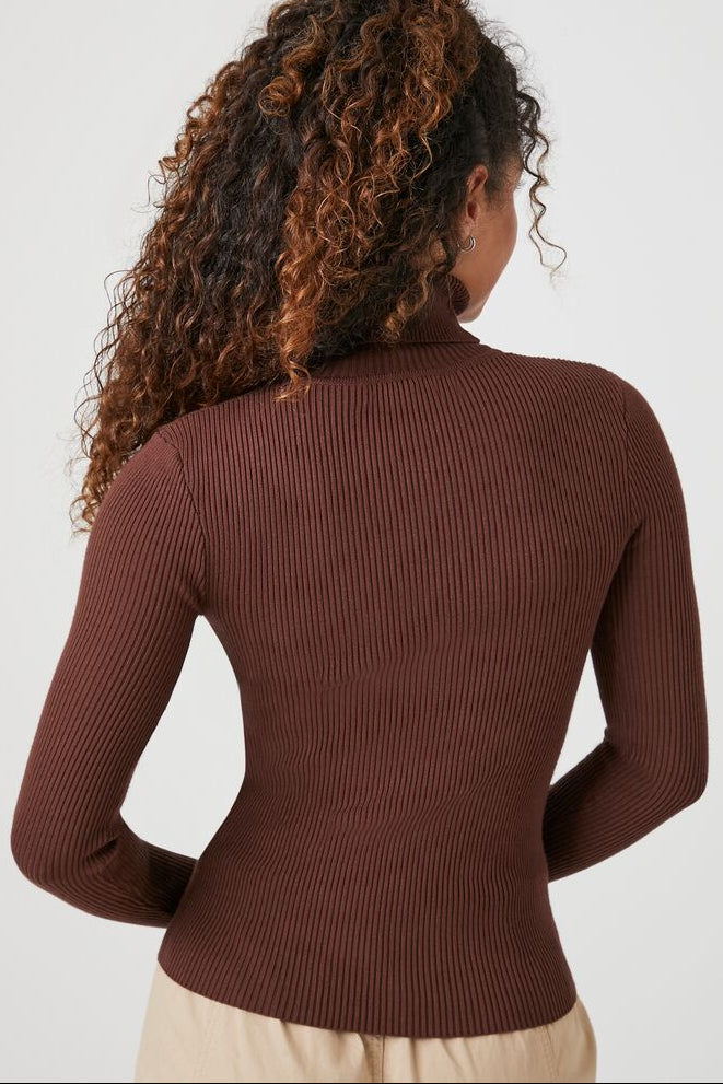  Forever 21 Ribbed Turtleneck Sweater-Knit Top - grey - Bonton