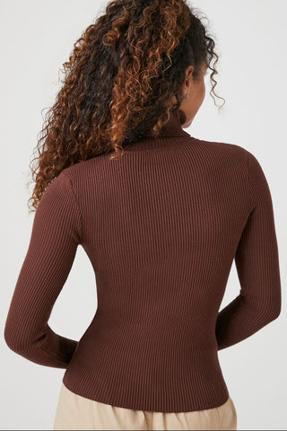 Ribbed Turtleneck Sweater-Knit Top