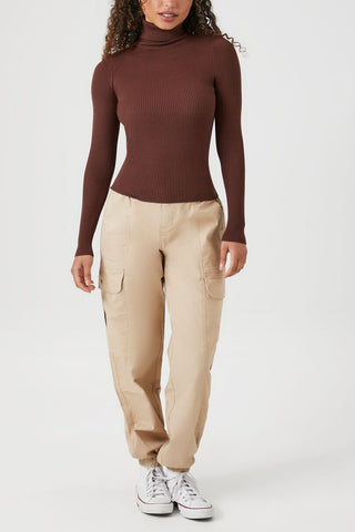 Ribbed Turtleneck Sweater-Knit Top