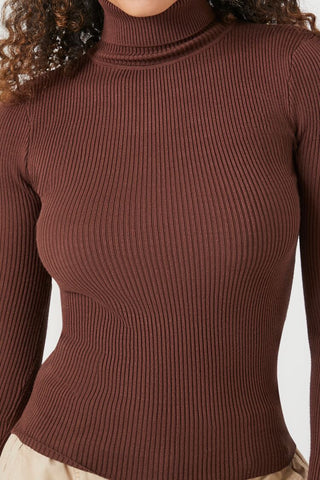 Ribbed Turtleneck Sweater-Knit Top