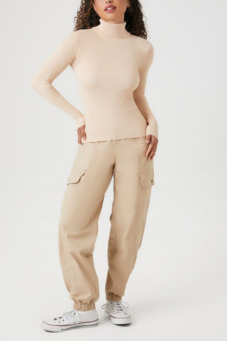 Ribbed Turtleneck Sweater-Knit Top