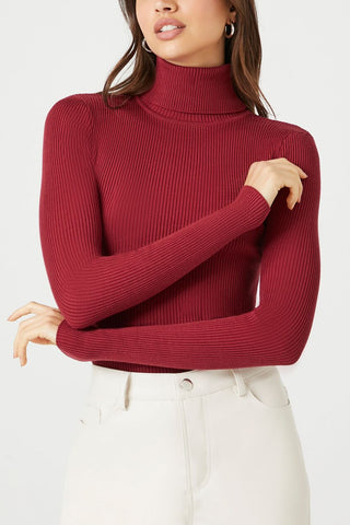 Ribbed Turtleneck Sweater-Knit Top