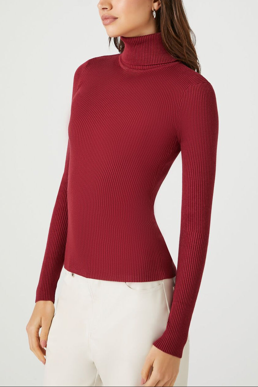  Forever 21 Ribbed Turtleneck Sweater-Knit Top - grey - Bonton