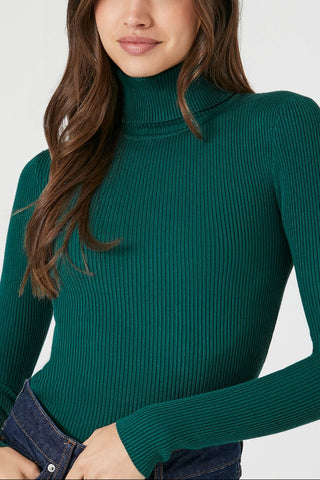 Ribbed Turtleneck Sweater-Knit Top