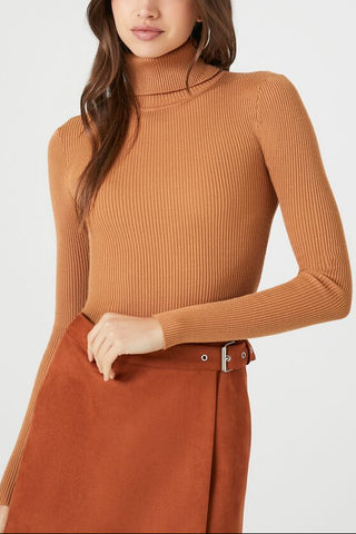 Ribbed Turtleneck Sweater-Knit Top
