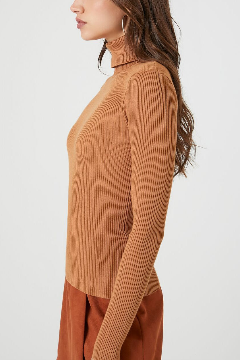 Forever 21 Ribbed Turtleneck Sweater-Knit Top - grey - Bonton
