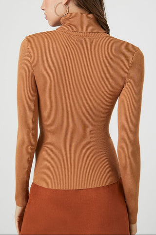 Ribbed Turtleneck Sweater-Knit Top