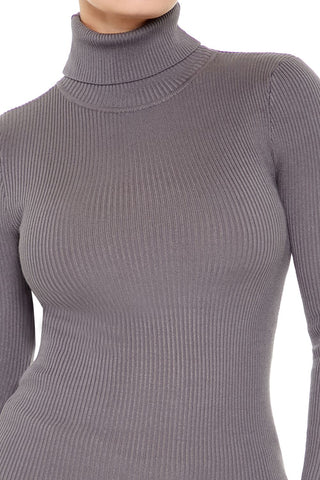 Ribbed Turtleneck Sweater-Knit Top