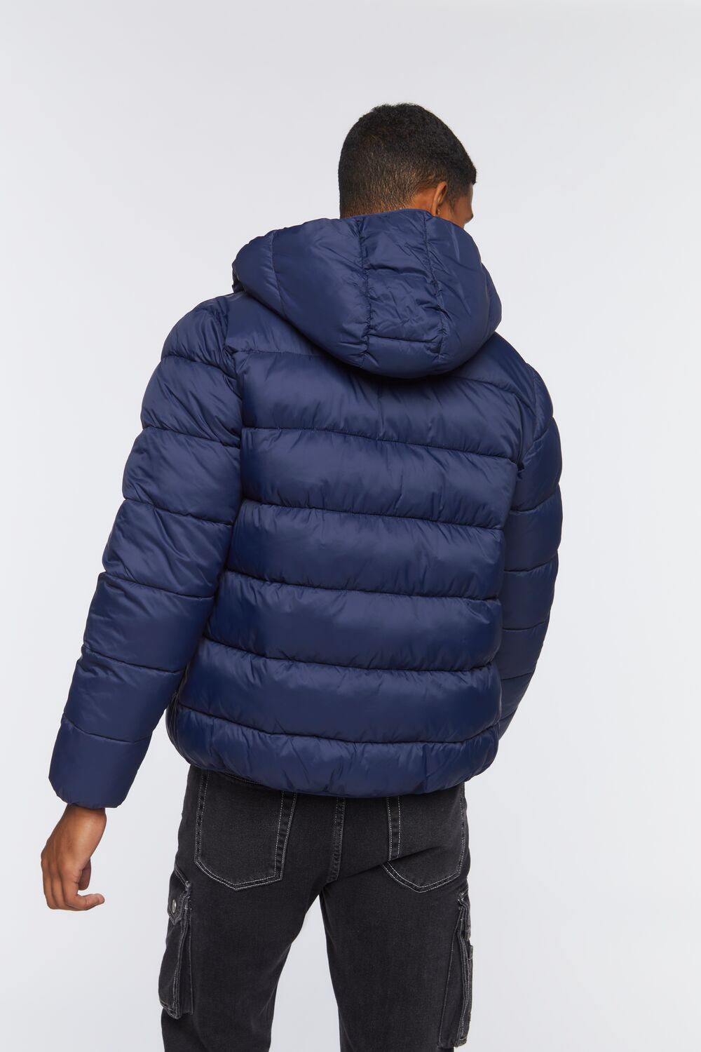  Forever 21 Hooded Zip-Up Puffer Jacket - navy-swatch - Bonton