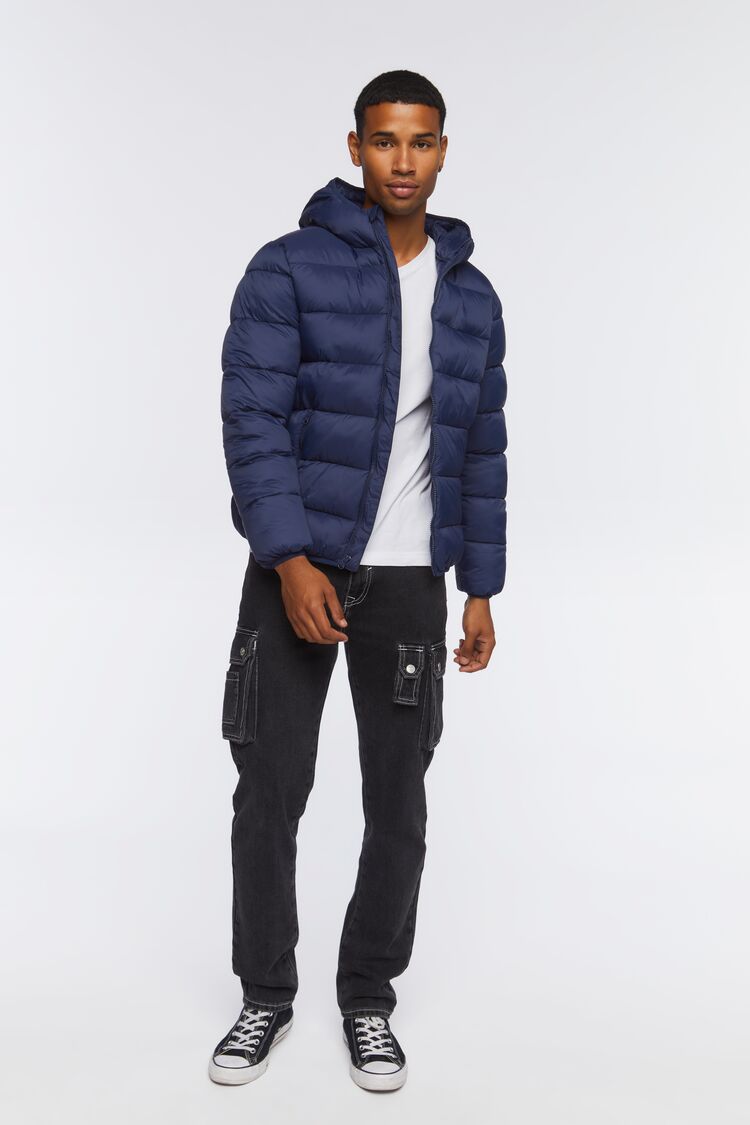  Forever 21 Hooded Zip-Up Puffer Jacket - navy-swatch - Bonton
