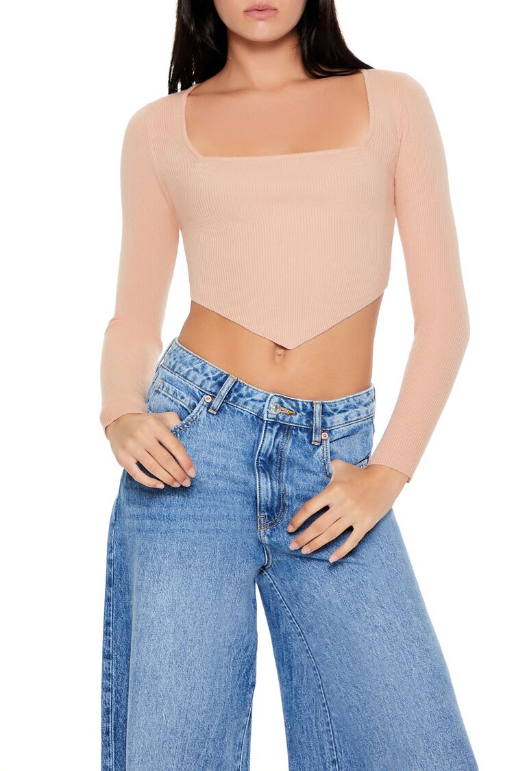  Forever 21 Cropped Rib-Knit Sweater - pale mauve - Bonton