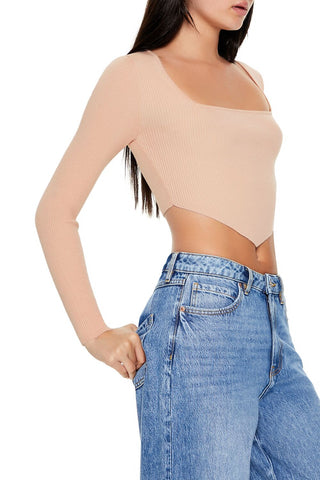 Cropped Rib-Knit Sweater