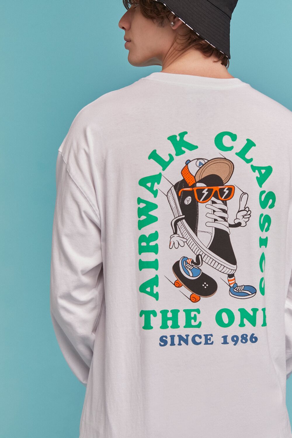  Forever 21 Airwalk Skateboard Long-Sleeve Tee - white multi - Bonton