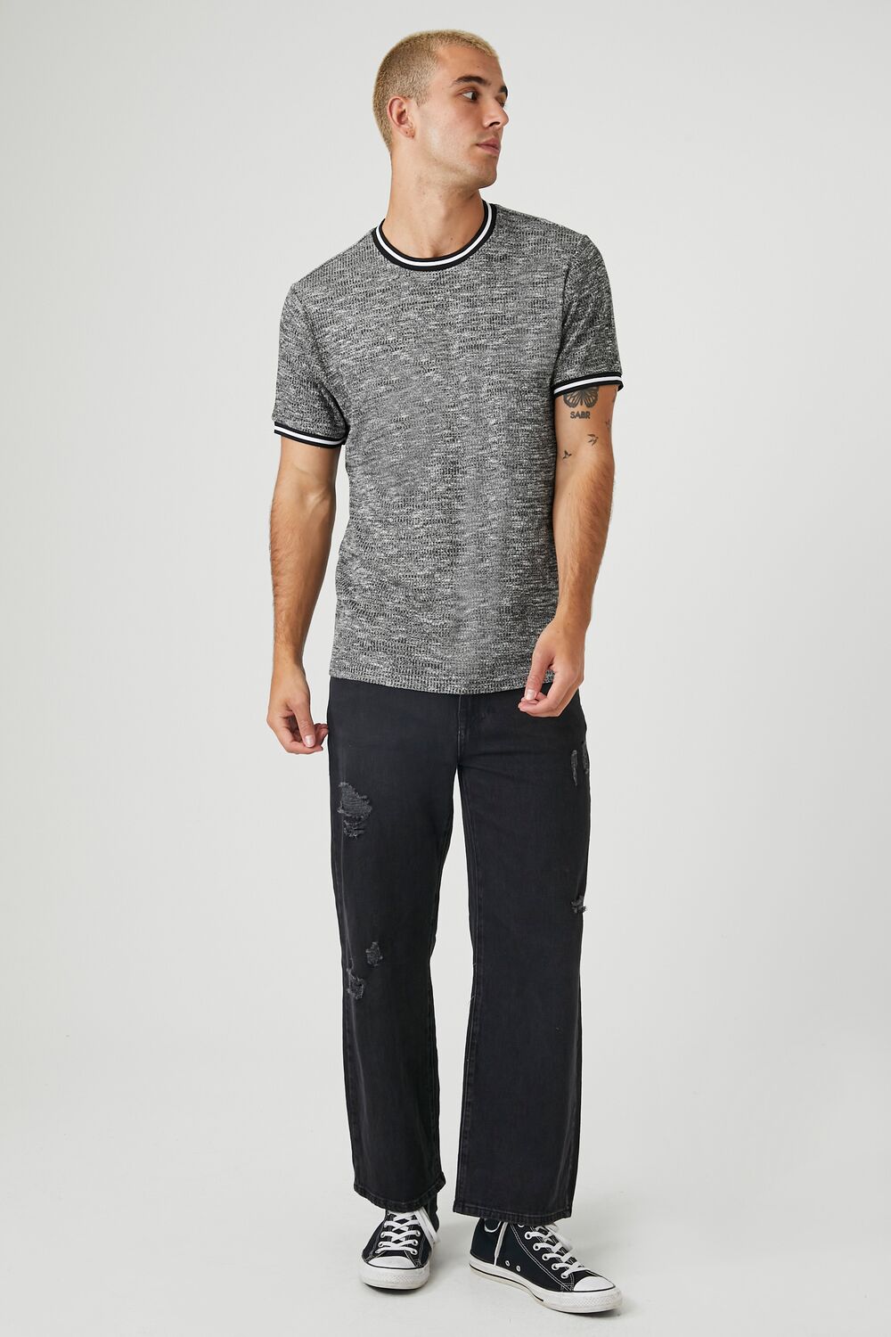  Forever 21 Marled Ringer Tee - light grey multi - Bonton