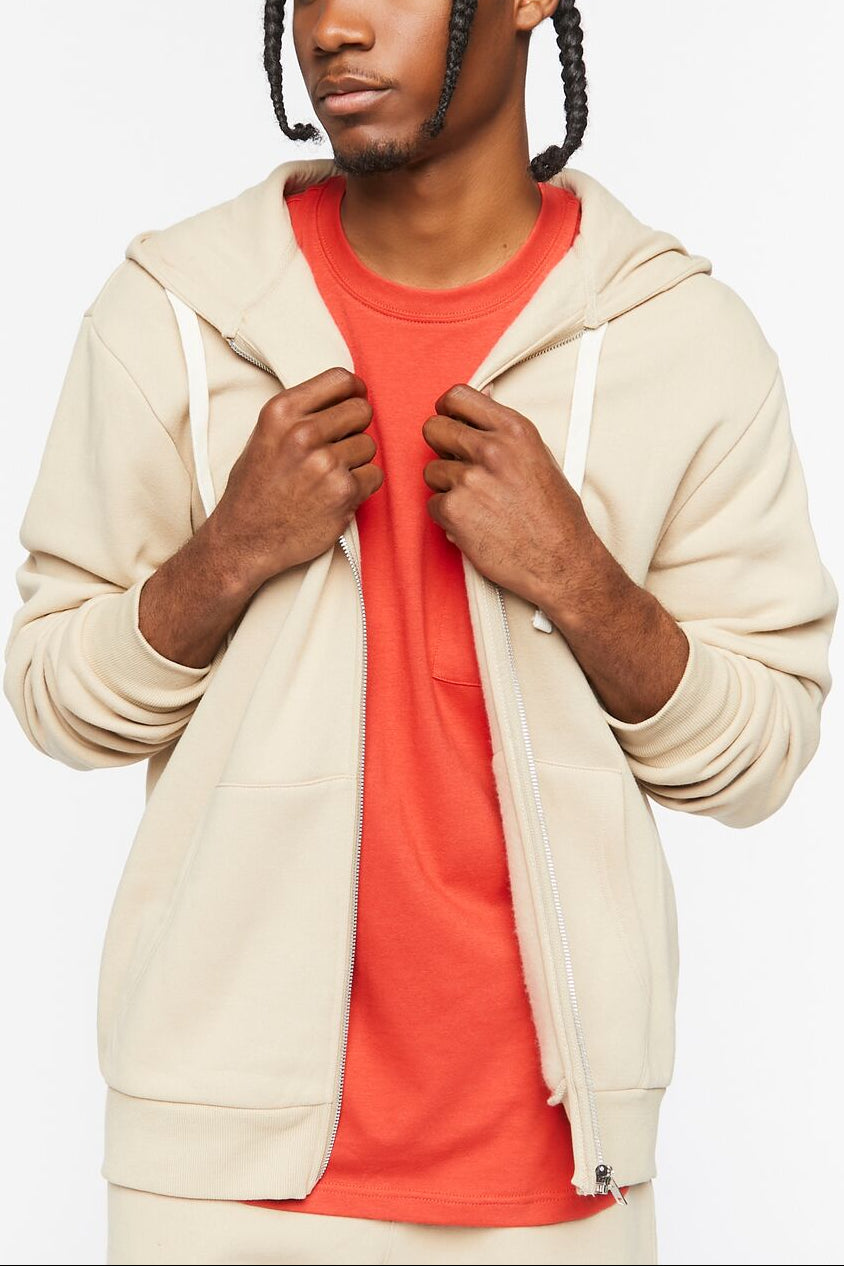  Forever 21 Fleece Zip-Up Hoodie - taupe - Bonton