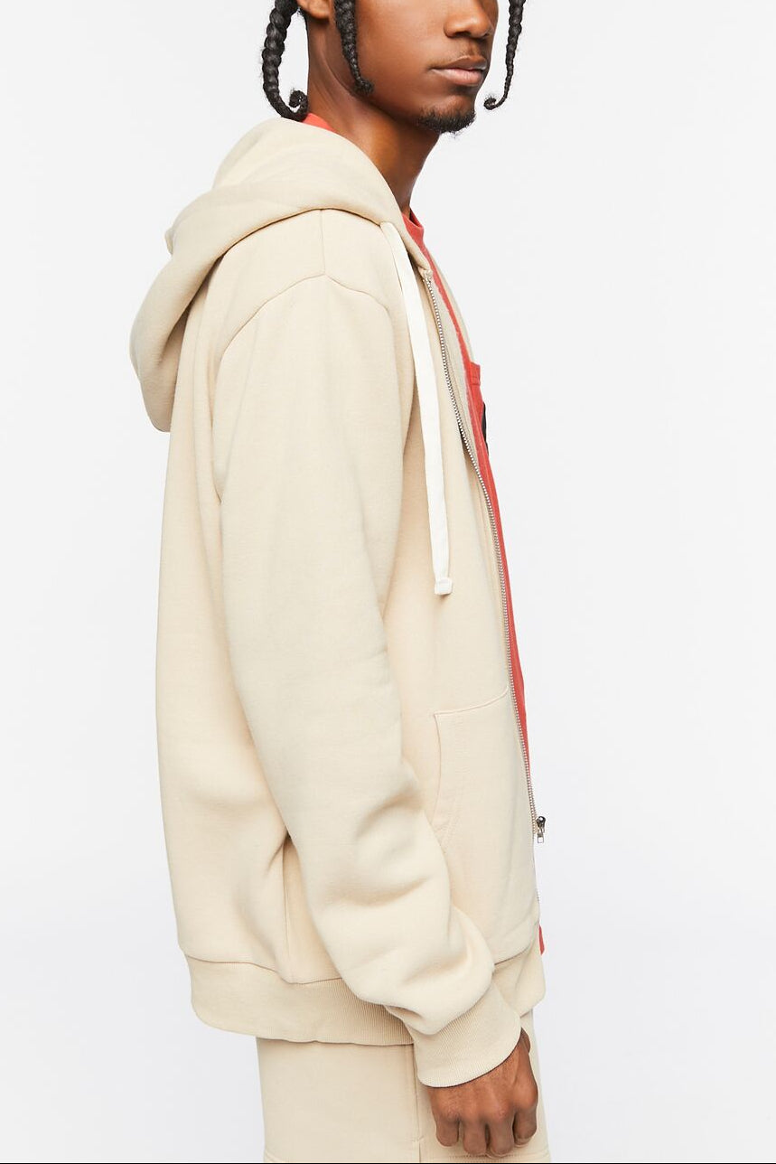  Forever 21 Fleece Zip-Up Hoodie - taupe - Bonton