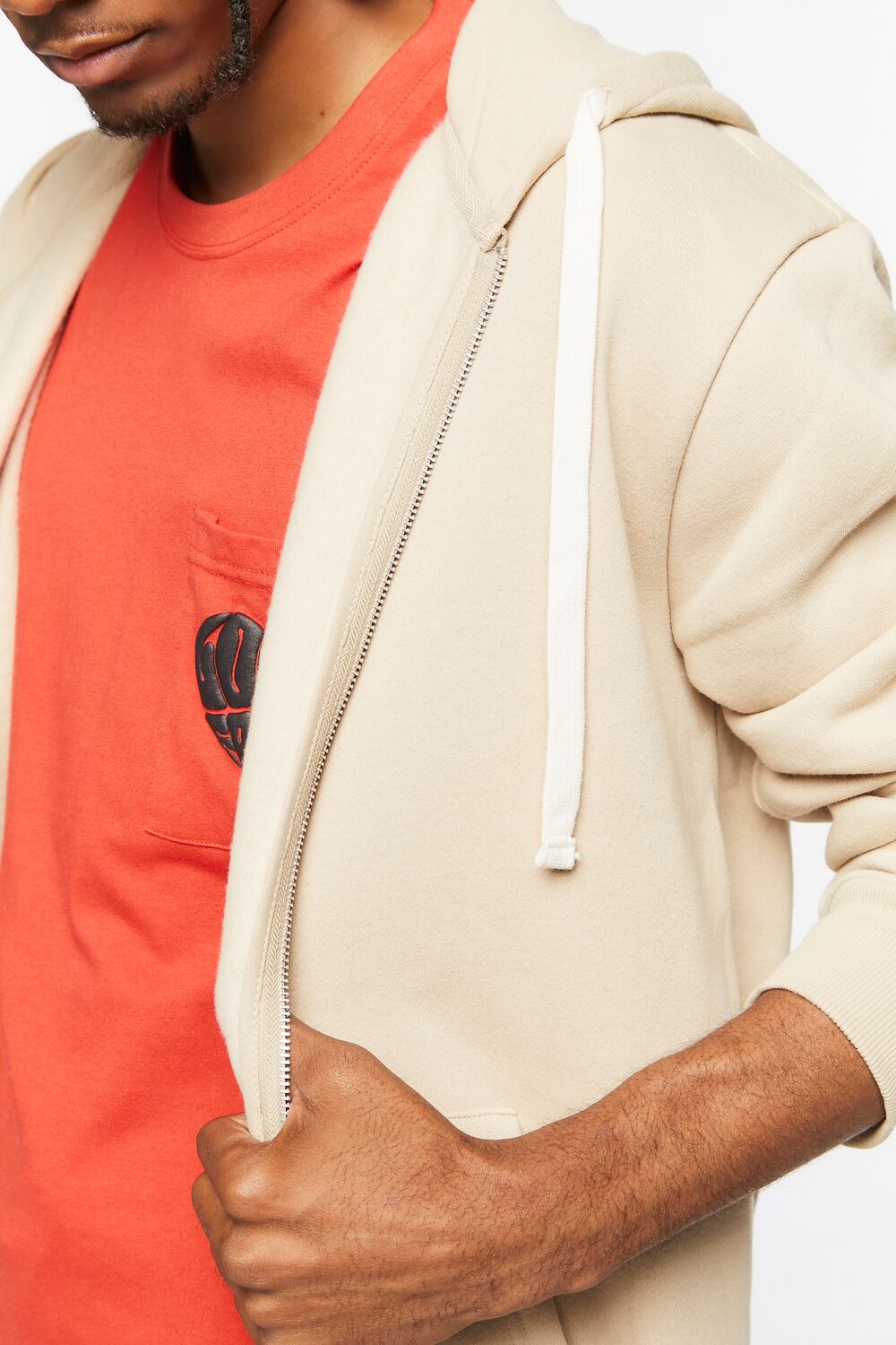  Forever 21 Fleece Zip-Up Hoodie - taupe - Bonton