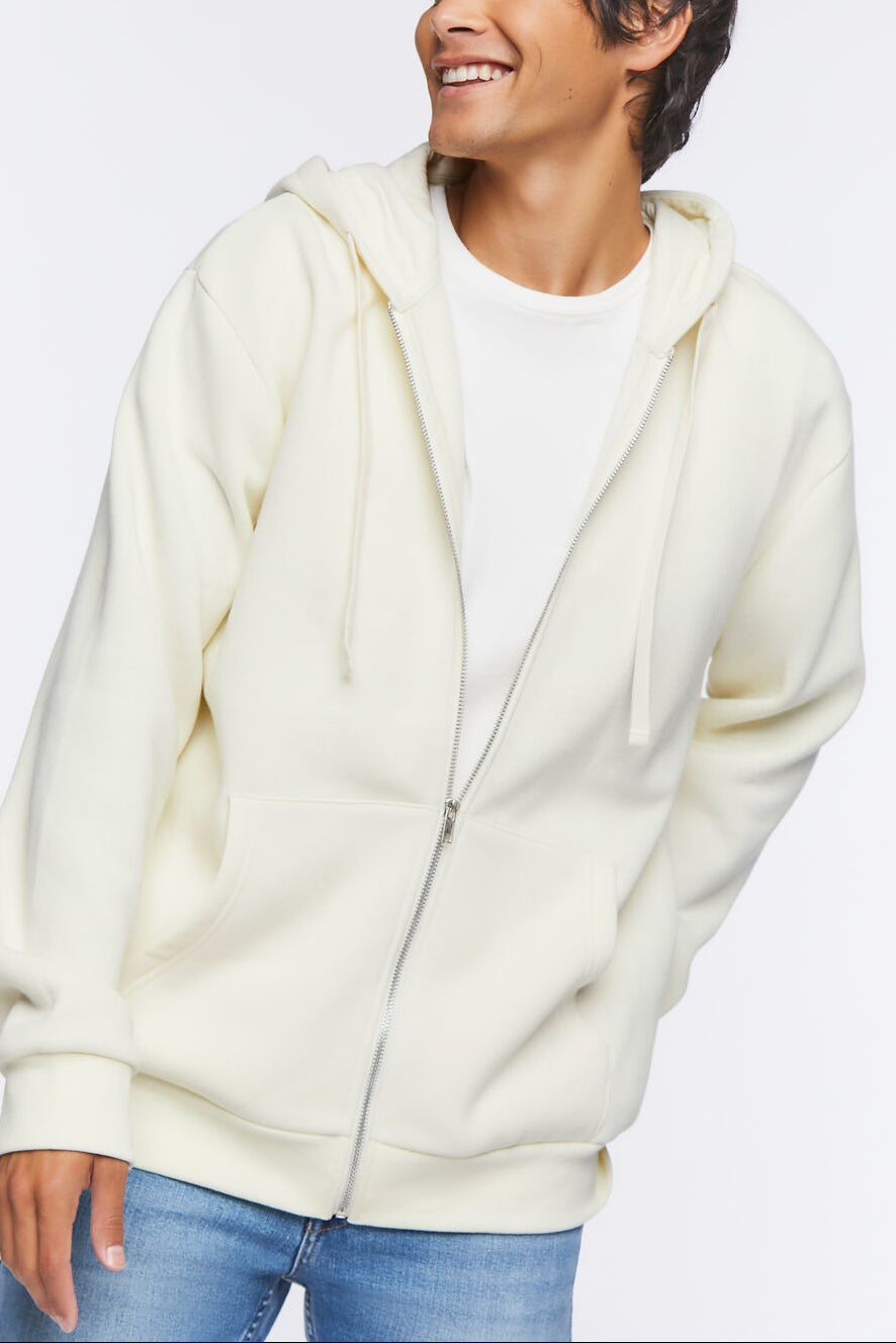  Forever 21 Fleece Zip-Up Hoodie - taupe - Bonton