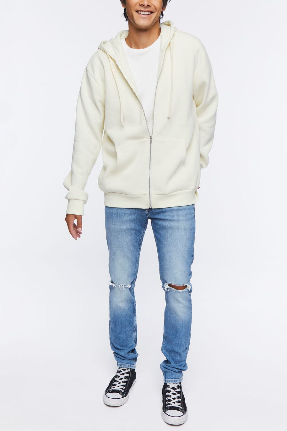  Forever 21 Fleece Zip-Up Hoodie - taupe - Bonton