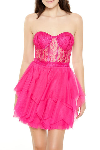 Lace & Tulle Bustier Mini Dress