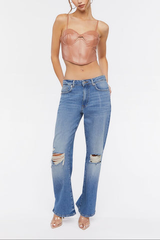 Faux Leather Cutout Bustier Top