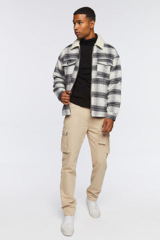 Faux Shearling-Trim Plaid Jacket
