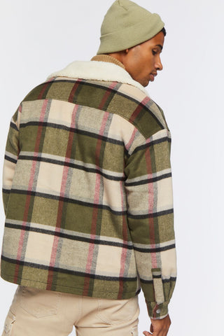Faux Shearling-Trim Plaid Jacket