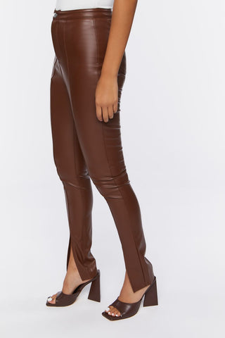 Faux Leather Split-Hem Pants