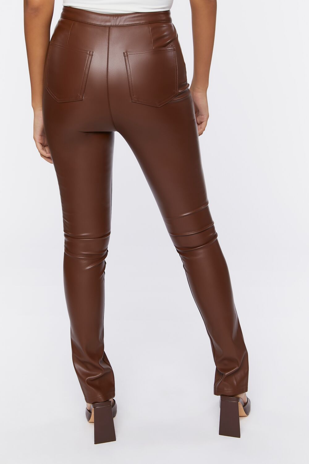  Forever 21 Faux Leather Split-Hem Pants - brown - Bonton