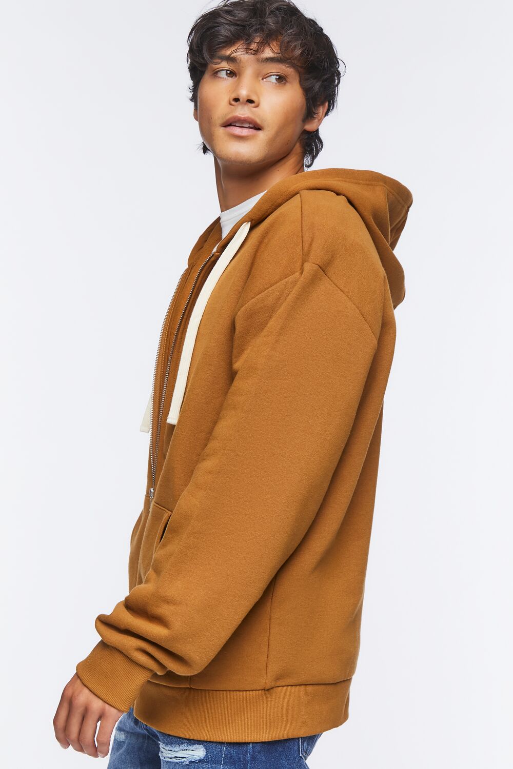  Forever 21 Fleece Zip-Up Hoodie - tan - Bonton