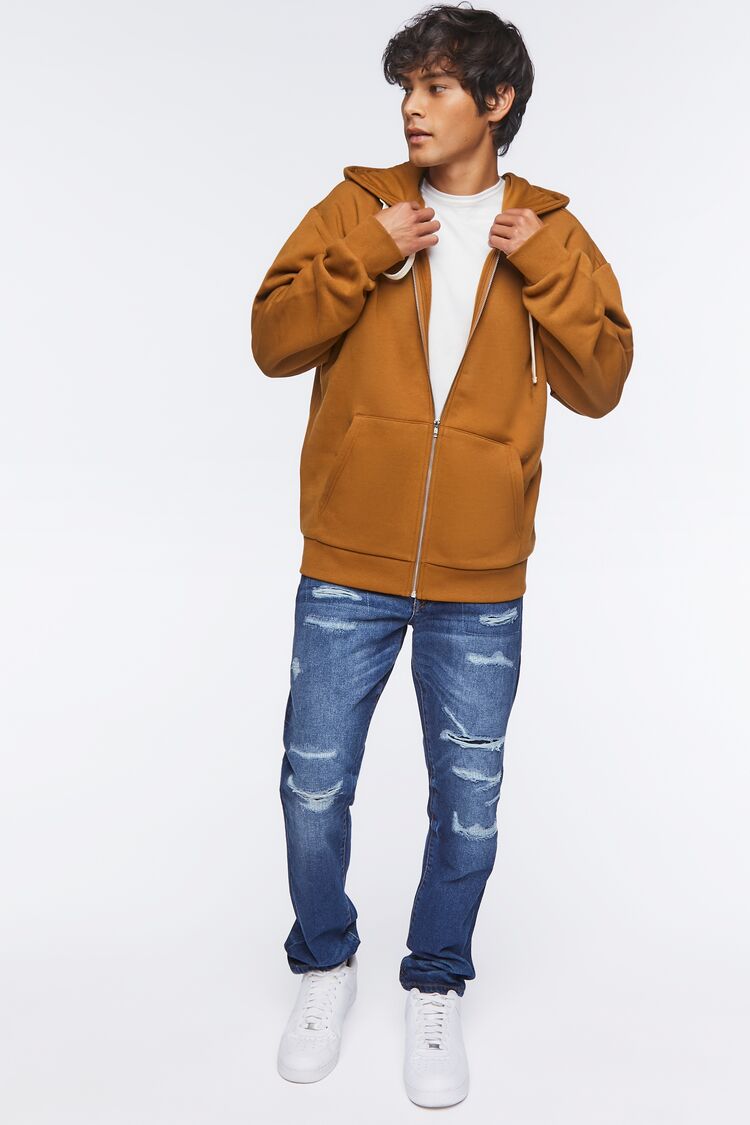  Forever 21 Fleece Zip-Up Hoodie - tan - Bonton