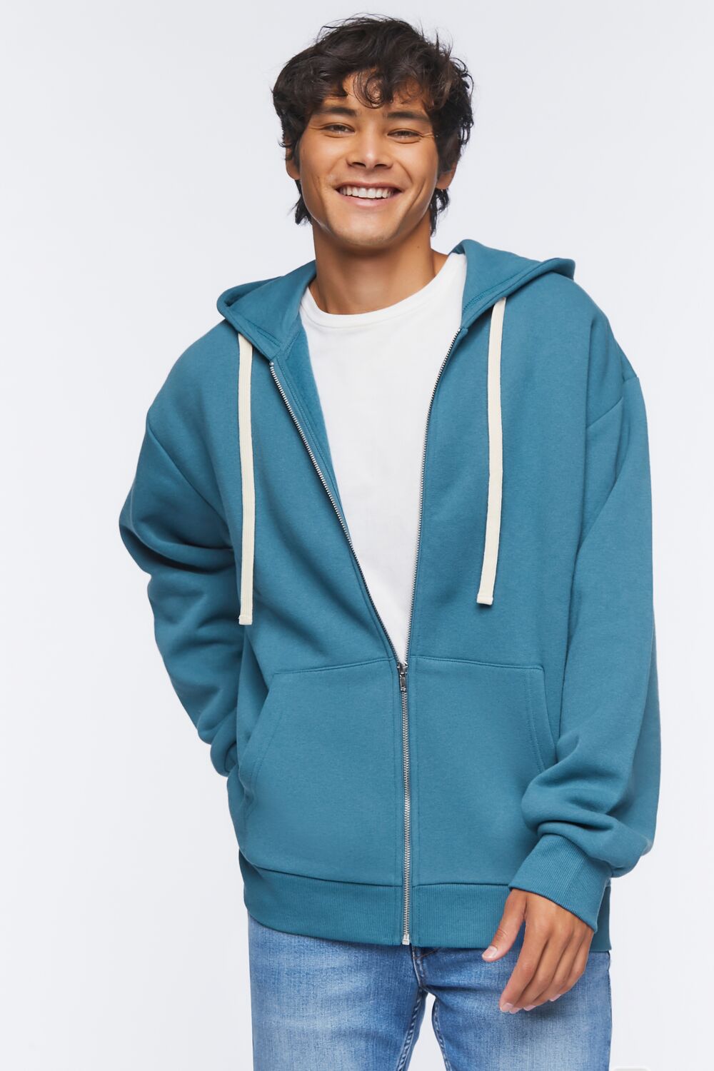 Forever 21 Fleece Zip-Up Hoodie - tan - Bonton