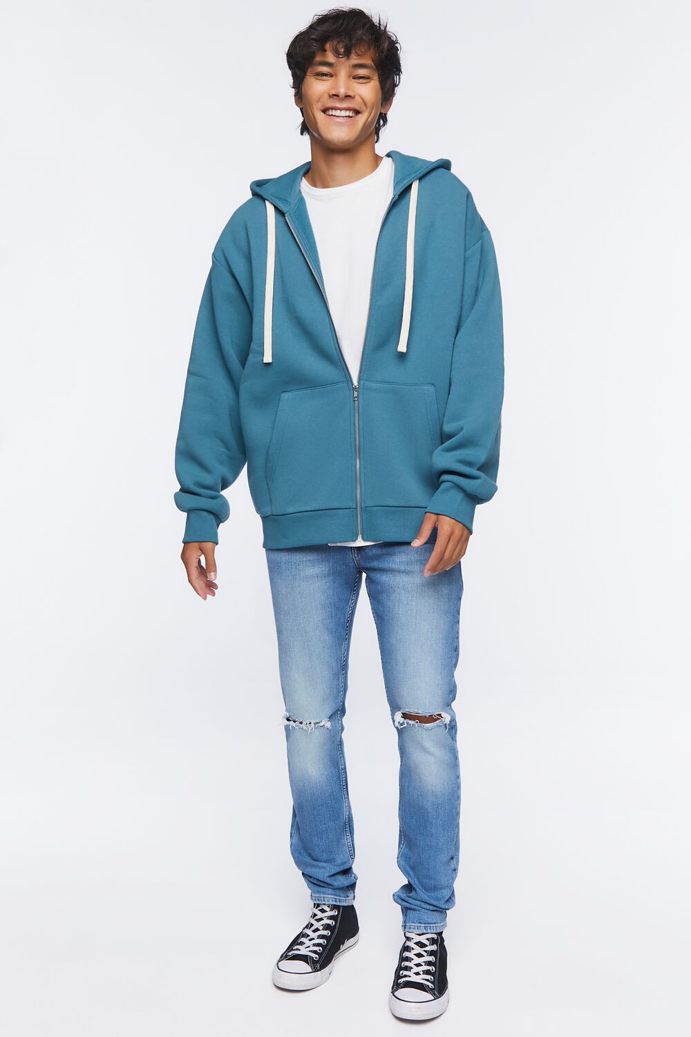  Forever 21 Fleece Zip-Up Hoodie - tan - Bonton