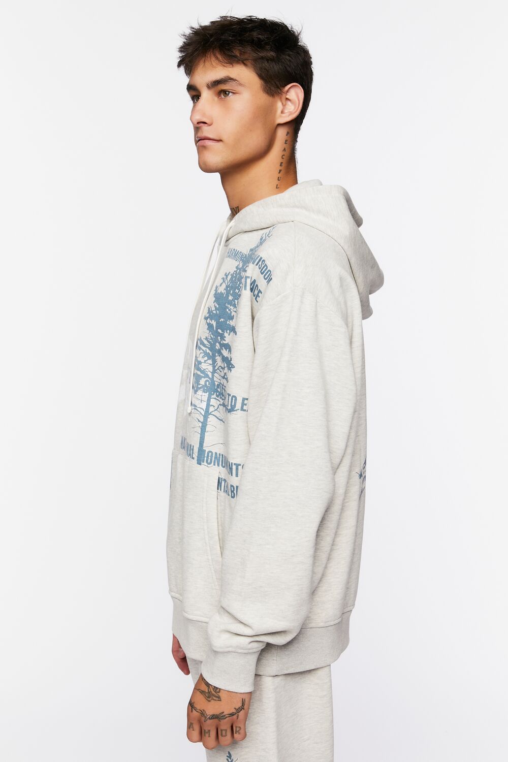  Forever 21 Nature Graphic Hoodie - heather grey blue - Bonton