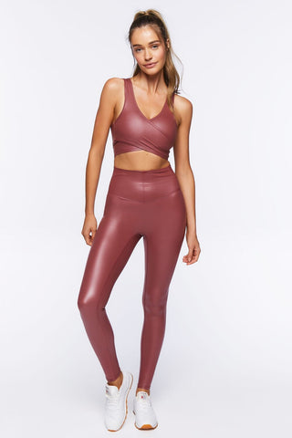 Faux Leather Longline Sports Bra