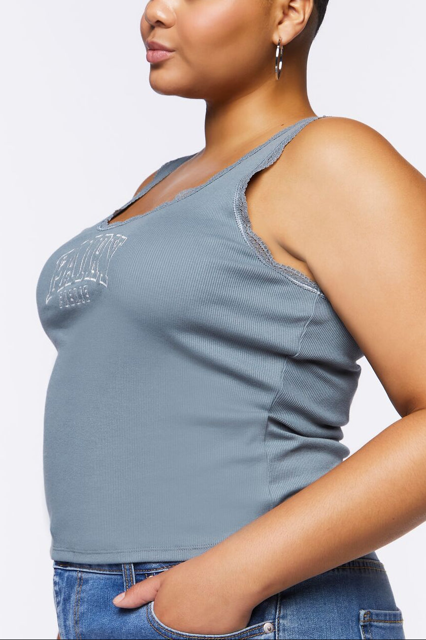  Forever 21 Plus Size Fairy Graphic Tank Top - blue white - Bonton