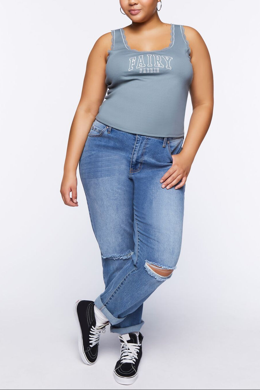  Forever 21 Plus Size Fairy Graphic Tank Top - blue white - Bonton