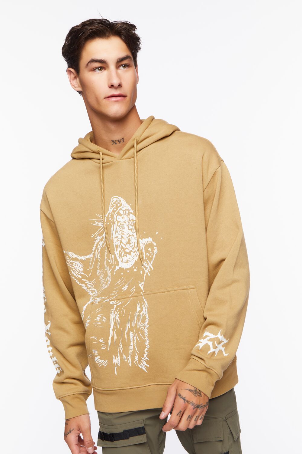 Forever 21 Fear The Youth Graphic Hoodie - brown white - Bonton