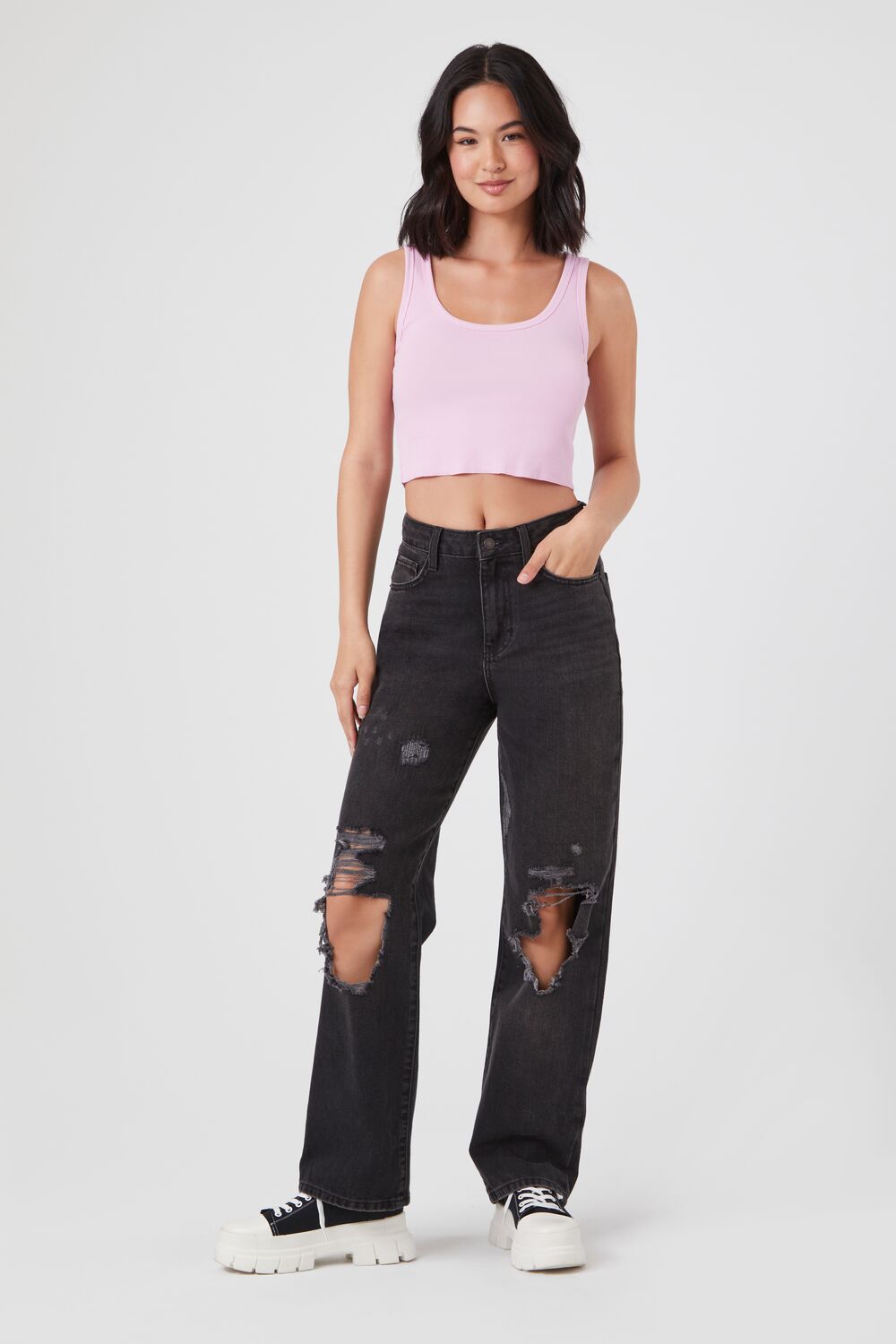  Forever 21 Cropped Tank Top - black - Bonton