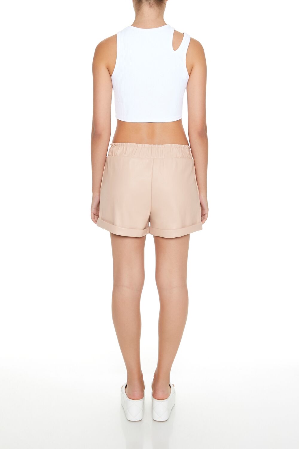  Forever 21 Faux Leather High-Waist Shorts - silver - Bonton