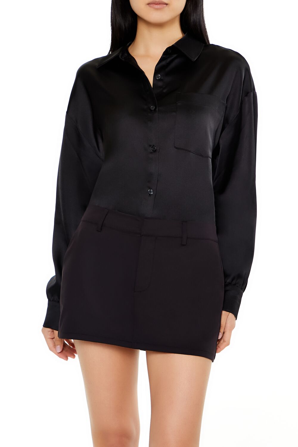  Forever 21 Oversized Satin Shirt - black - Bonton