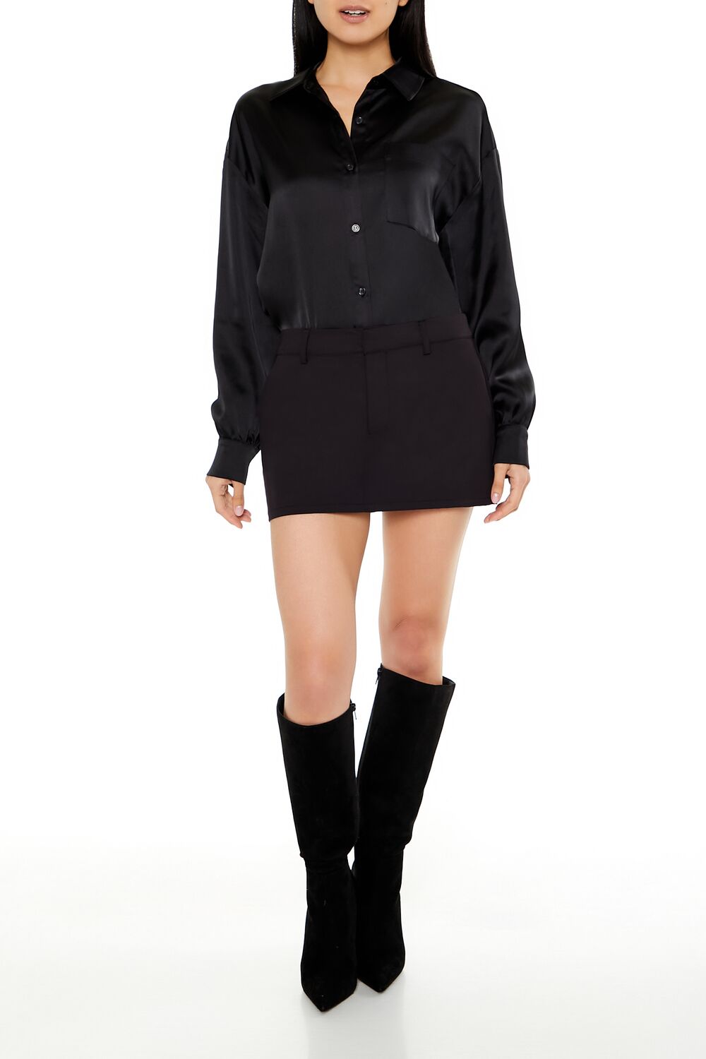  Forever 21 Oversized Satin Shirt - black - Bonton