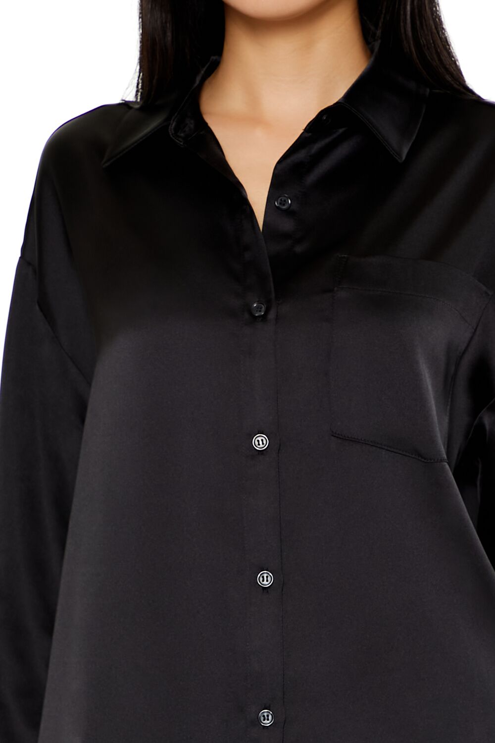  Forever 21 Oversized Satin Shirt - black - Bonton
